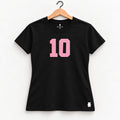 Orso 10 — feminina, camiseta preta, número rosa