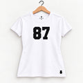 Orso 87 — feminina, camiseta branca, número contraste
