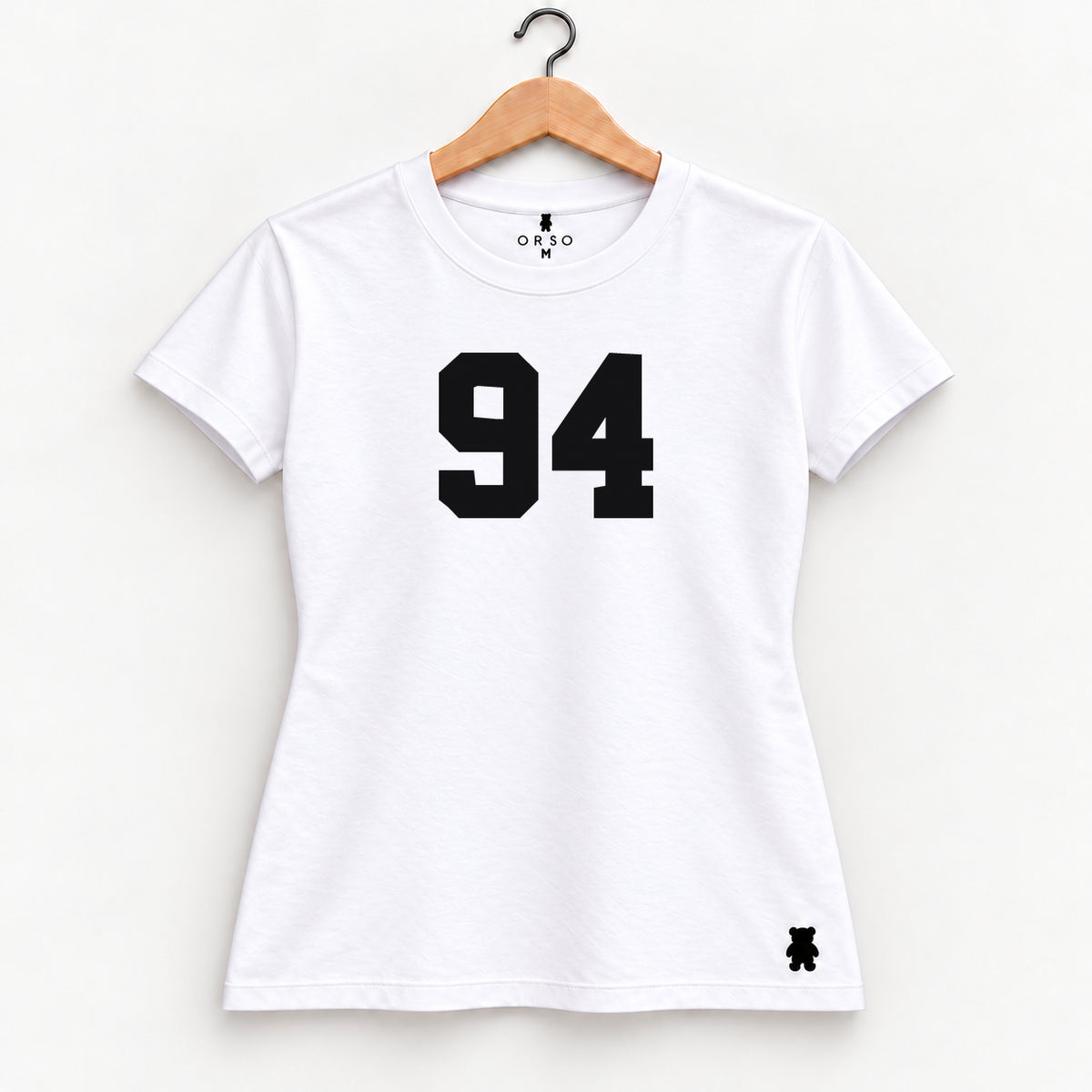 Orso 94 — feminina, camiseta branca, número contraste